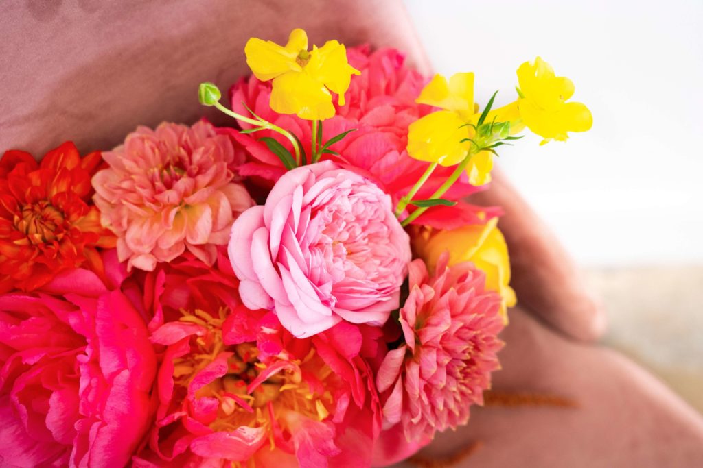 Pink and yellow florals for colorful wedding in LA