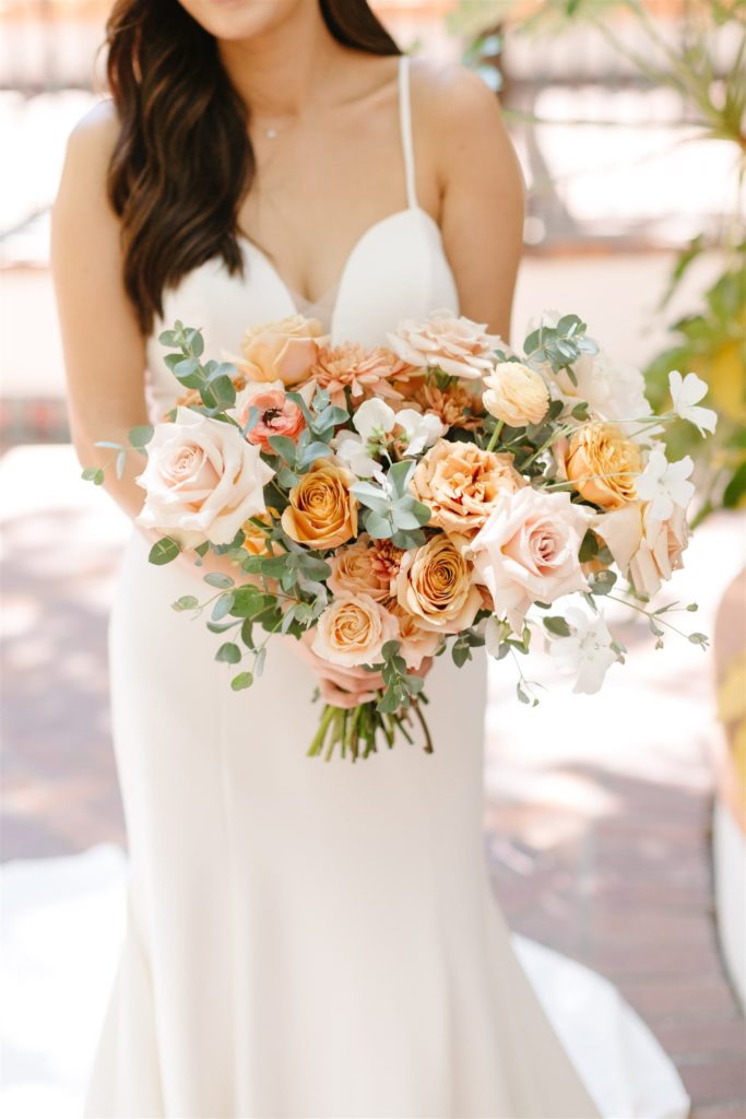 Peach and cream wedding bouquet for Southern California bride