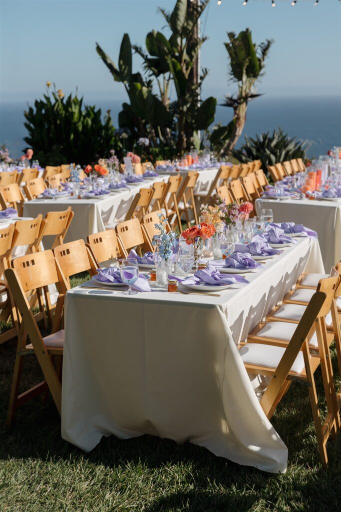 colorful wedding tablescapes for a malibu summer wedding